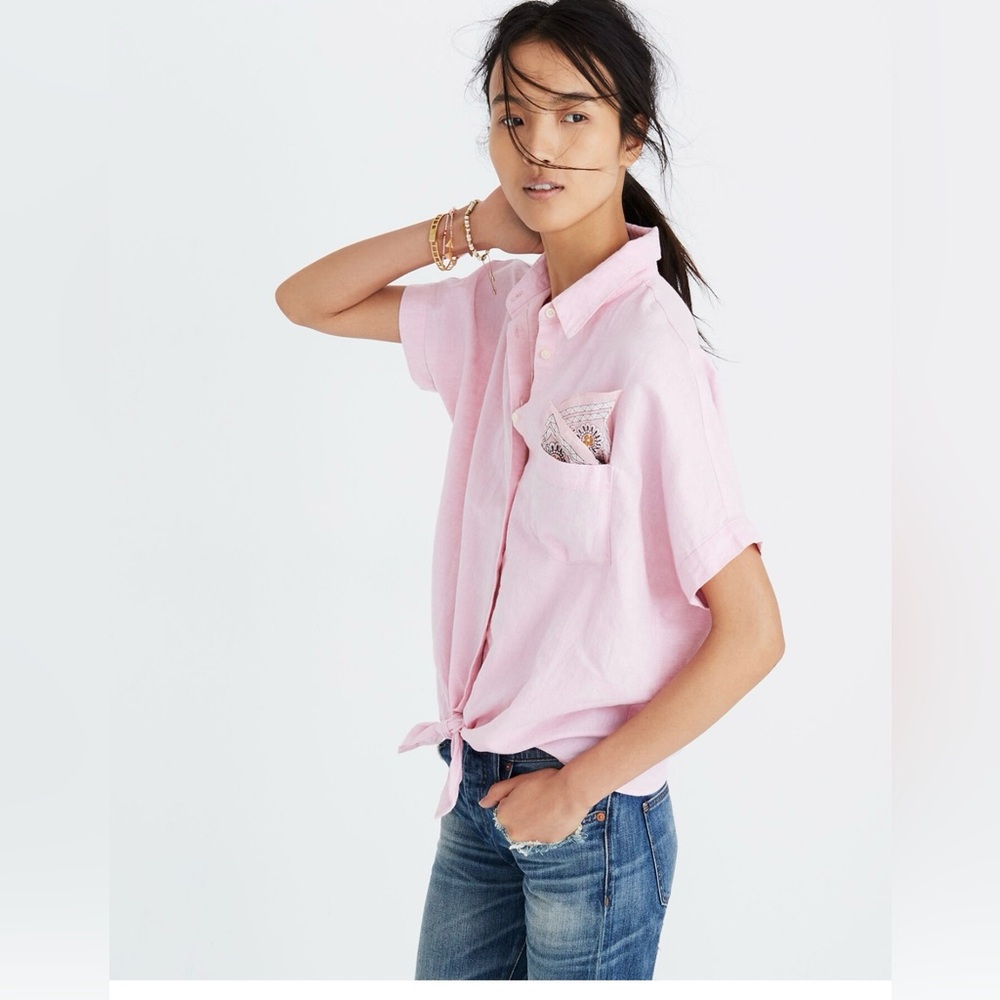 Madewell Short-Sleeve Tie-Front Top Paris Pink Size Small LIKE NEW